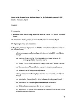 Report of the German Social Advisory Council on the Federal Government’s 2003 Pension Insurance Report