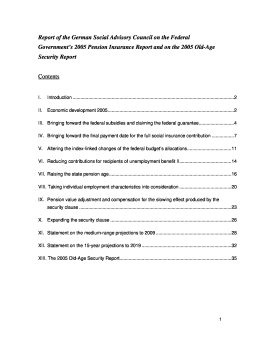 Report of the German Social Advisory Council on the Federal Government’s 2005 Pension Insurance Report and on the 2005 Old-Age Security Report