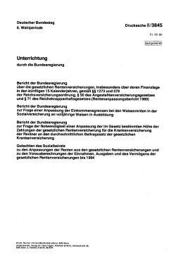 Rentenanpassungsbericht 1980 und Gutachten des Sozialbeirats zum Rentenanpassungsbericht 1980