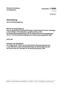 Rentenanpassungsbericht 1984 und Gutachten des Sozialbeirats zum Rentenanpassungsbericht 1984