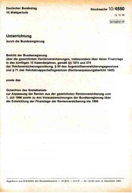 Rentenanpassungsbericht 1985 und Gutachten des Sozialbeirats zum Rentenanpassungsbericht 1985