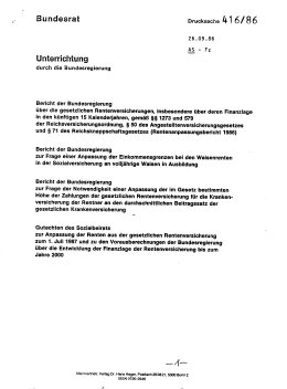 Rentenanpassungsbericht 1986 und Gutachten des Sozialbeirats zum Rentenanpassungsbericht 1986