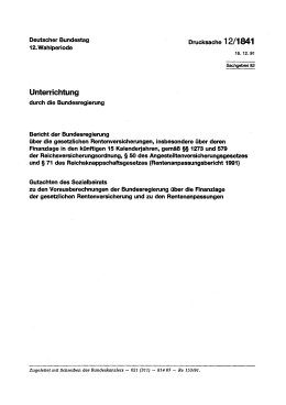 Rentenanpassungsbericht 1991 und Gutachten des Sozialbeirats zum Rentenanpassungsbericht