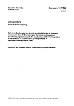 Rentenversicherungsbericht 1996 und Gutachten des Sozialbeirats zum Rentenversicherungsbericht 1996