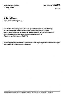 Rentenversicherungsbericht 1997 und Gutachten des Sozialbeirats zum Rentenversicherungsbericht 1997