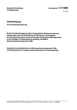 Rentenversicherungsbericht 1998 und Gutachten des Sozialbeirats zum Rentenversicherungsbericht 1998
