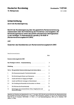 Rentenversicherungsbericht 2003 und Gutachten des Sozialbeirats zum Rentenversicherungsbericht 2003