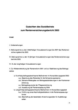 Gutachten des Sozialbeirats zum Rentenversicherungsbericht 2003