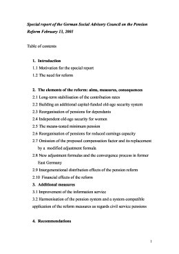 Special report of the German Social Advisory Council on the Pension Reform February 13, 2001