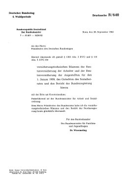 Versicherungstechnische Bilanzen der Rentenversicherung der Arbeiter und der Rentenversicherung der Angestellten für den 1. Januar 1959, das Gutachten des Sozialbeirates und den Bericht der Bundesregierung hierzu